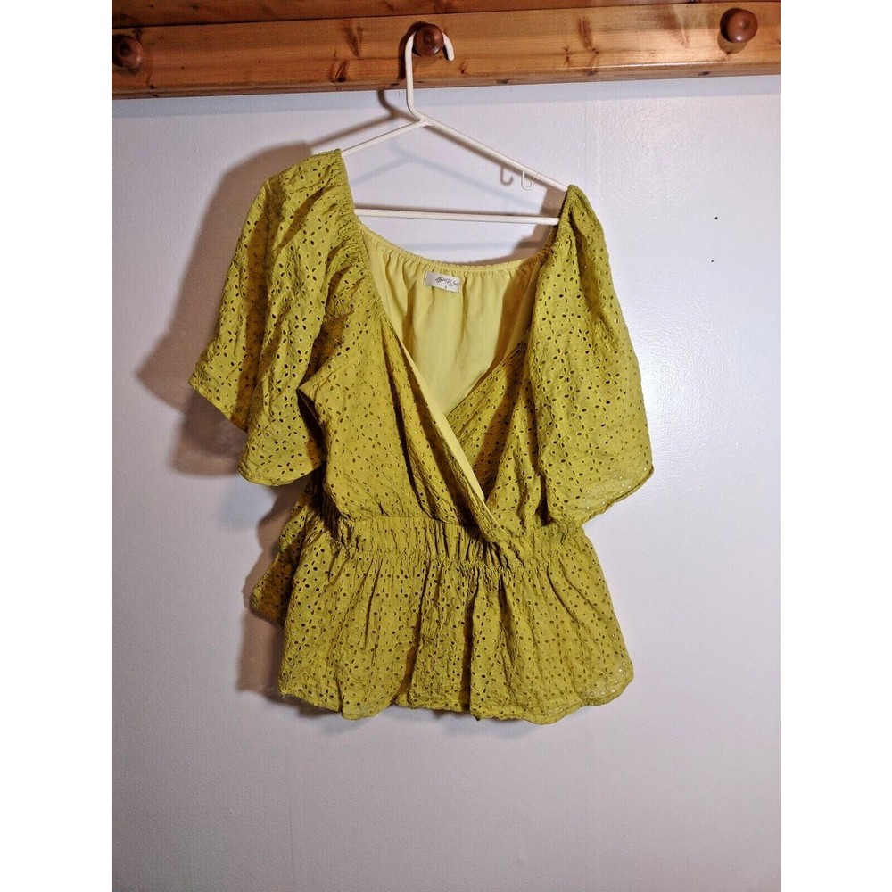A Beautiful Soul Women's B Yellow Shirt Sleeve Shirt Peplum V Neck Fashion